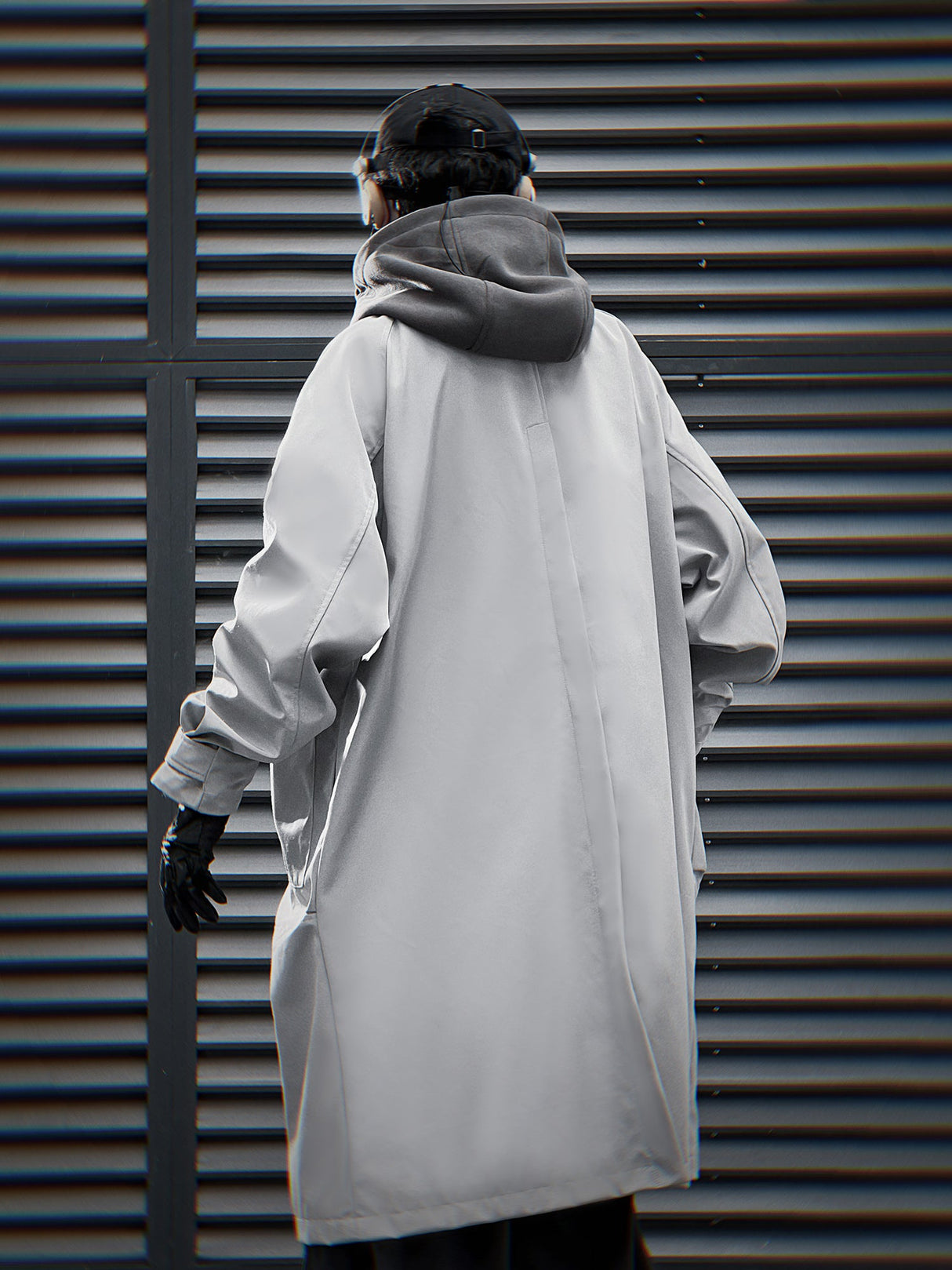 J36 Grey Urban Trench Coat with Hoodie from Niepce Inc