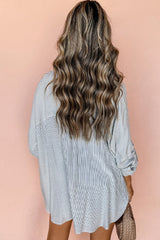 Black Stripe Roll-tab Sleeve Pocketed Long Shirt from MsDressly
