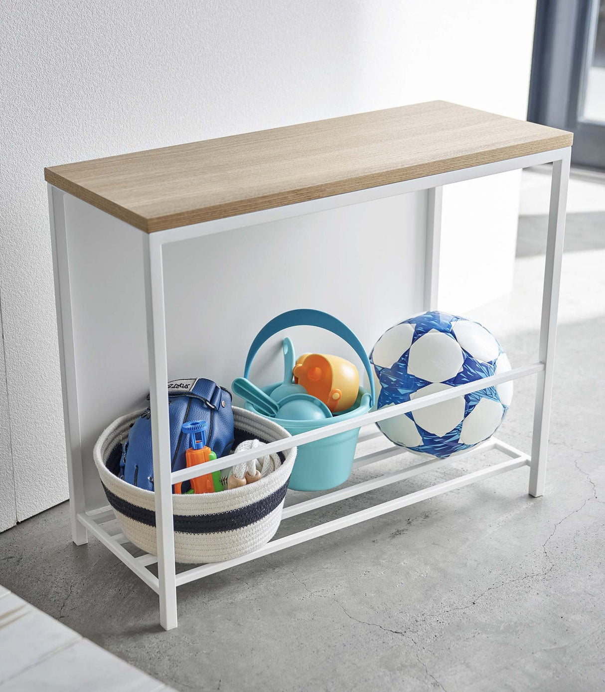 Entryway Storage Organizer & Bench (18" H)  - Steel + Wood from Yamazaki Home