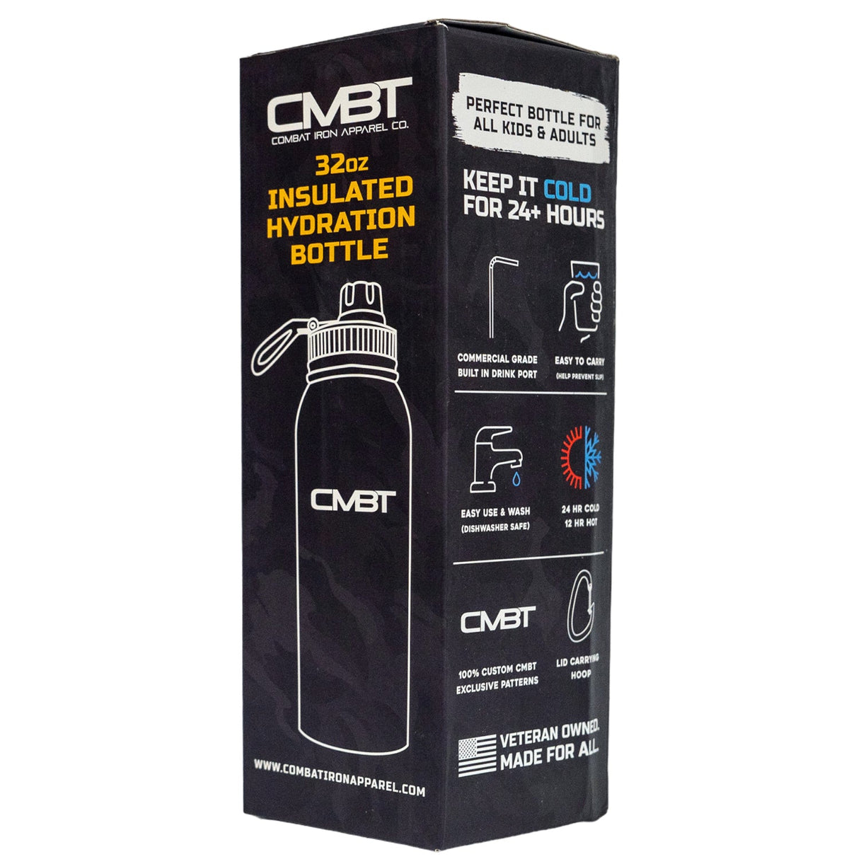 32oz Metal Hydration Bottle V2 | 24hr Insulated + Drink Port from Combat Iron Apparel