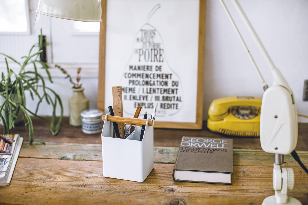 Pen + Desk Organizer - Two Sizes - Steel + Wood from Yamazaki Home