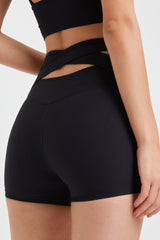 Back Cross Waistband Yoga Shorts with Unique Criss-Cross Design from MsDressly