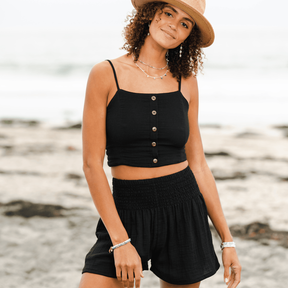 Black Cotton Crop Top & Shorts Lounge Set From LotusAndLuna