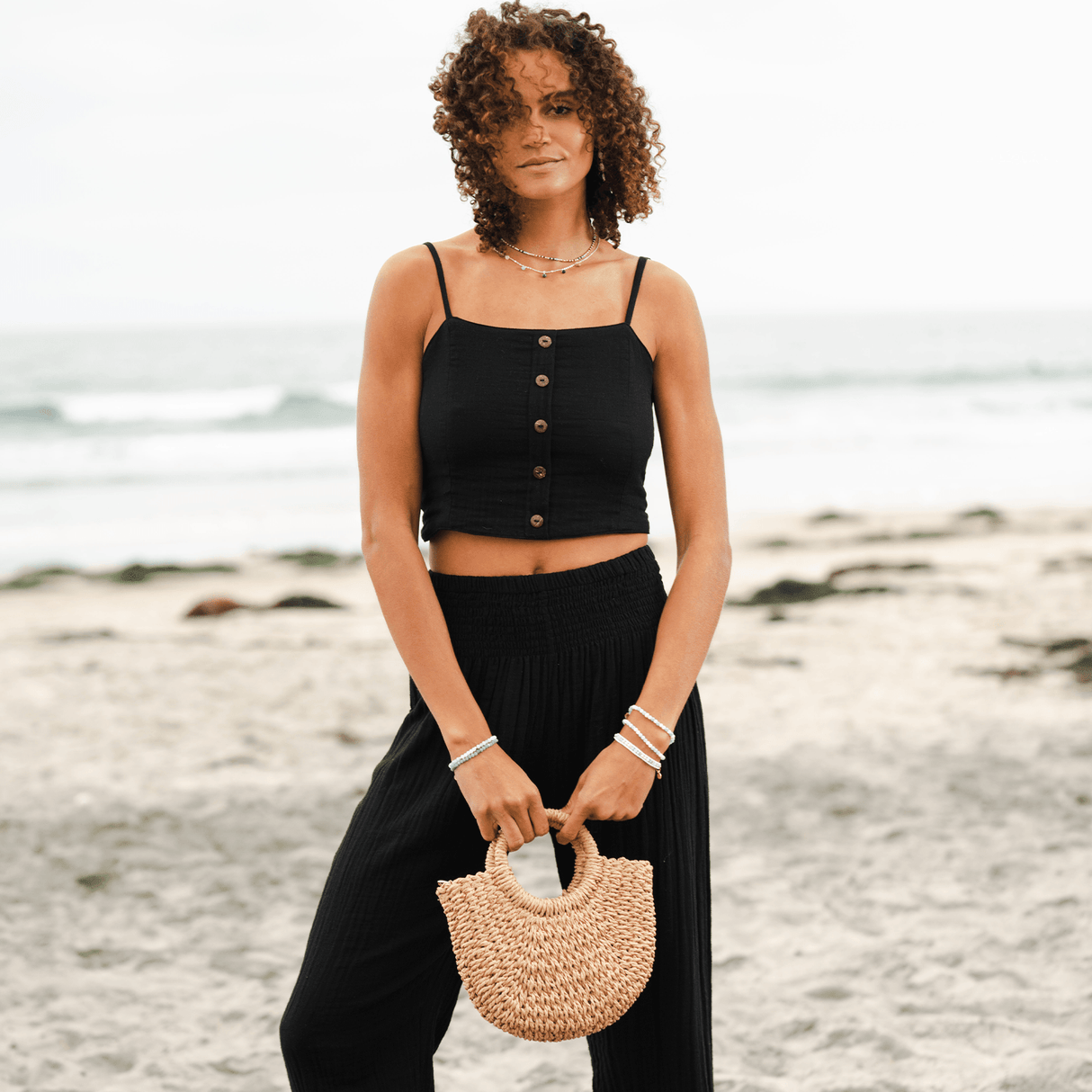 Black Cotton Crop Top & Wide Leg Pants Lounge Set From LotusAndLuna