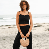 Black Cotton Crop Top & Wide Leg Pants Lounge Set From LotusAndLuna