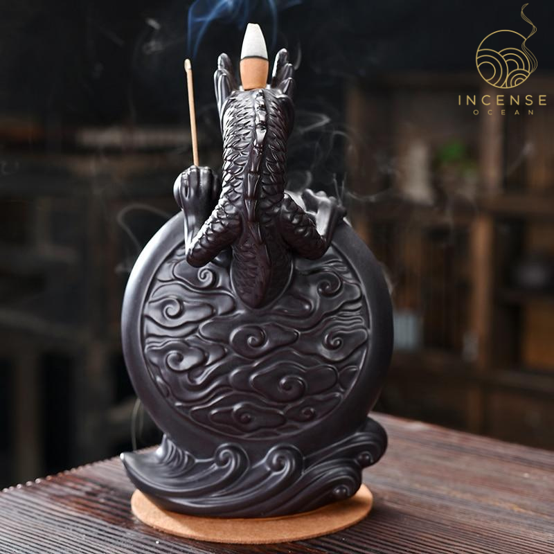 Black Ceramic Dragon Backflow Incense Burner from incenseocean