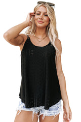 Black Eyelet Detailed Strappy Scoop-Neck Tank Top From MsDressly