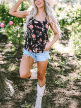 Black Floral Strappy Back Tank Top From MsDressly