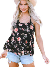 Black Floral Strappy Back Tank Top From MsDressly