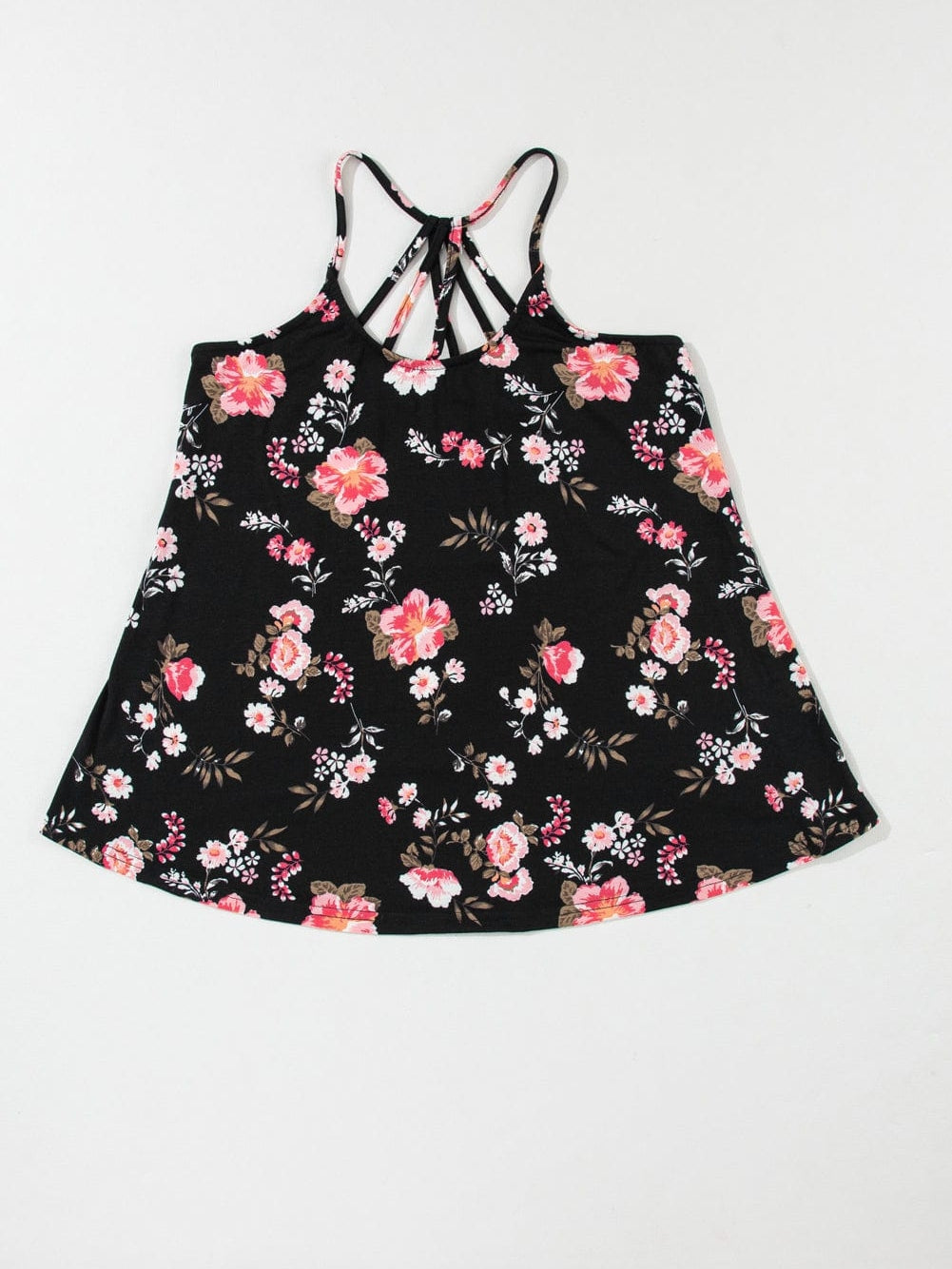 Black Floral Strappy Back Tank Top From MsDressly