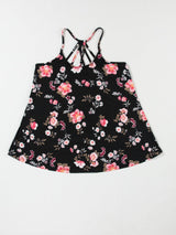 Black Floral Strappy Back Tank Top From MsDressly