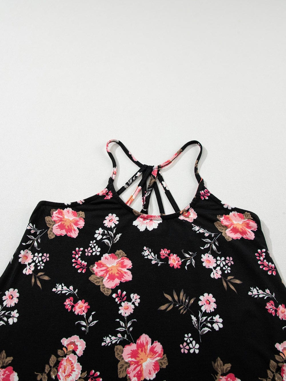 Black Floral Strappy Back Tank Top From MsDressly