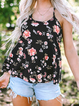 Black Floral Strappy Back Tank Top From MsDressly