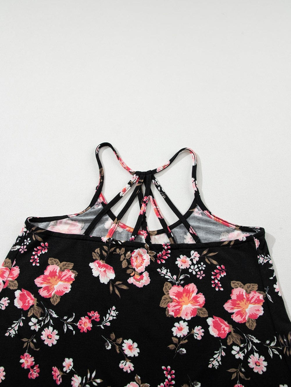 Black Floral Strappy Back Tank Top From MsDressly