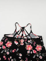 Black Floral Strappy Back Tank Top From MsDressly