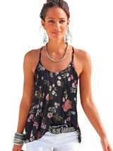 Black Floral Strappy Back Tank Top From MsDressly