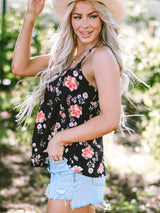 Black Floral Strappy Back Tank Top From MsDressly