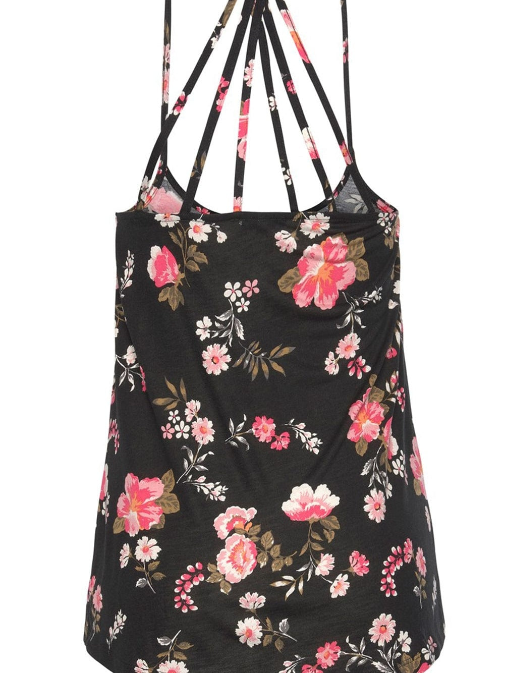 Black Floral Strappy Back Tank Top From MsDressly