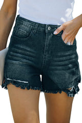 Black Frayed Denim Shorts with High Waist from MsDressly
