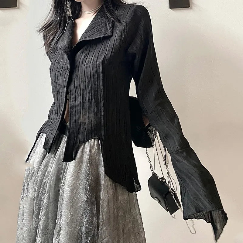 Black Gothic Irregular Shirt – Dark Aesthetic Grunge Blouse From Kawaii Stop