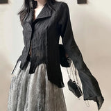 Black Gothic Irregular Shirt – Dark Aesthetic Grunge Blouse From Kawaii Stop