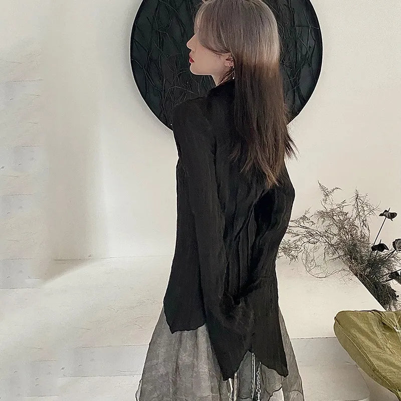 Black Gothic Irregular Shirt – Dark Aesthetic Grunge Blouse From Kawaii Stop