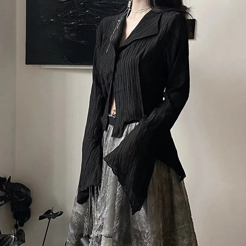 Black Gothic Irregular Shirt – Dark Aesthetic Grunge Blouse From Kawaii Stop