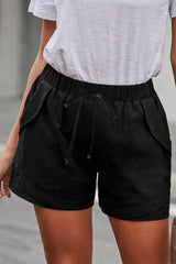 Black Linen Drawstring Shorts from MsDressly