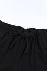 Black Linen Drawstring Shorts from MsDressly