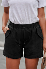 Black Linen Drawstring Shorts from MsDressly
