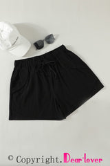 Black Linen Drawstring Shorts from MsDressly