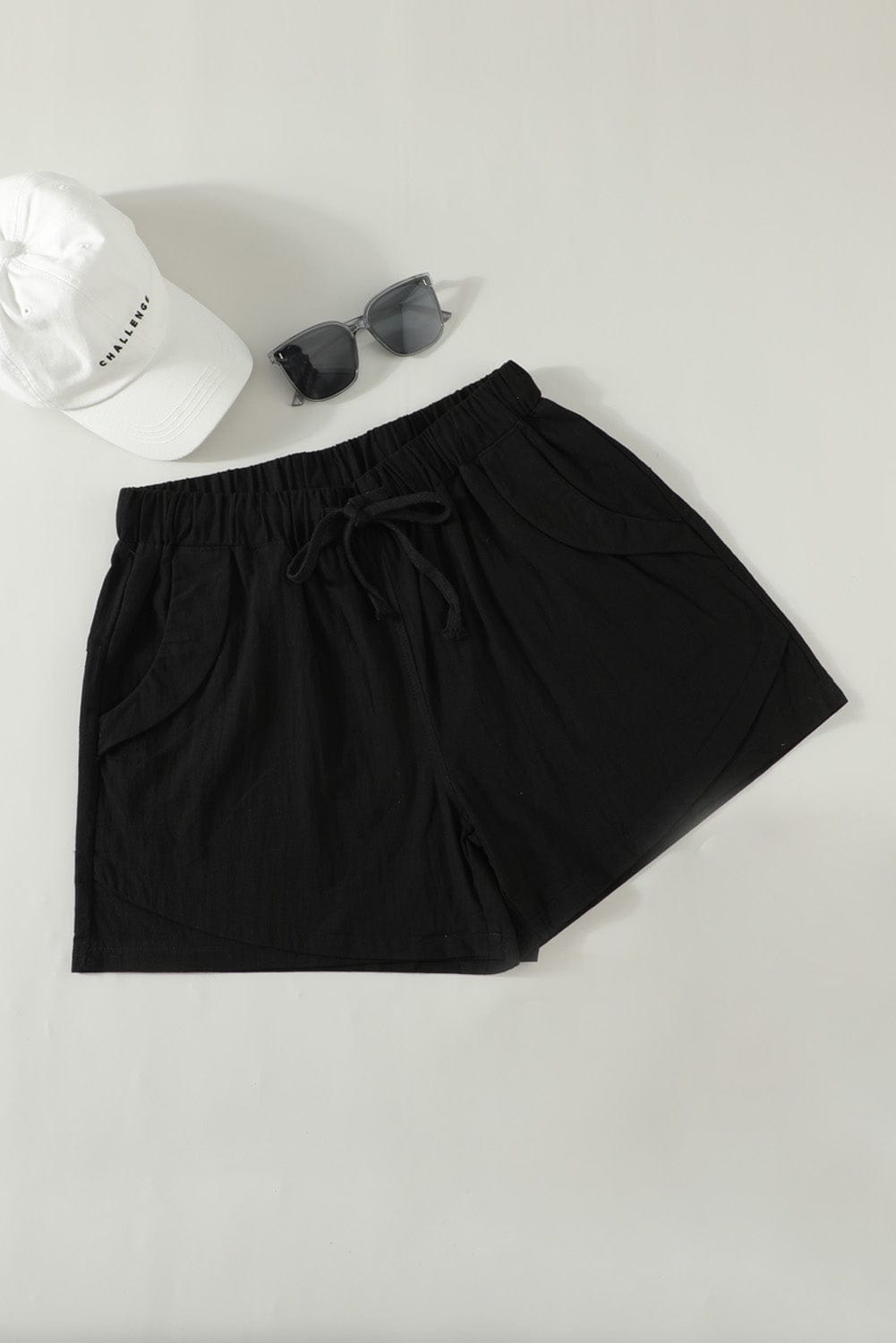 Black Linen Drawstring Shorts from MsDressly
