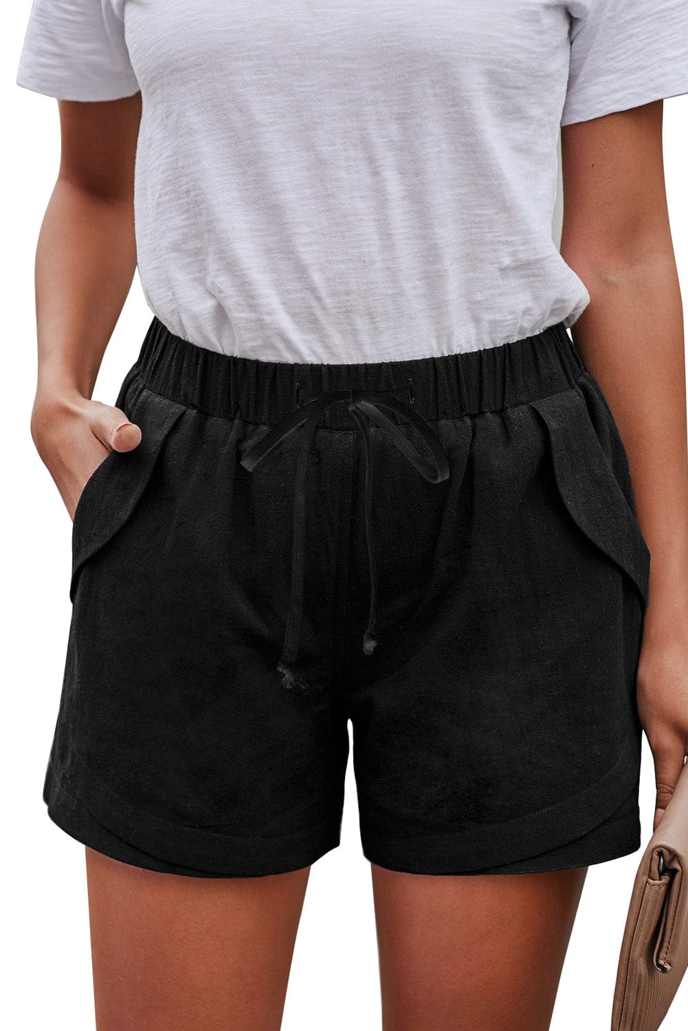 Black Linen Drawstring Shorts from MsDressly