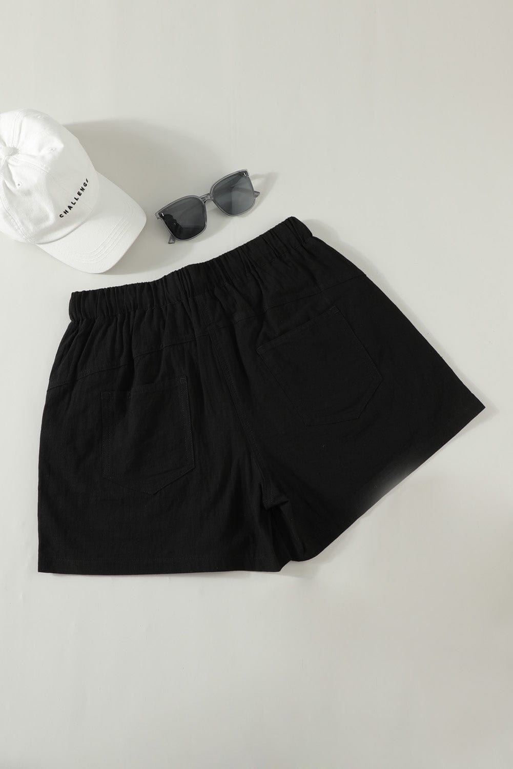 Black Linen Drawstring Shorts from MsDressly