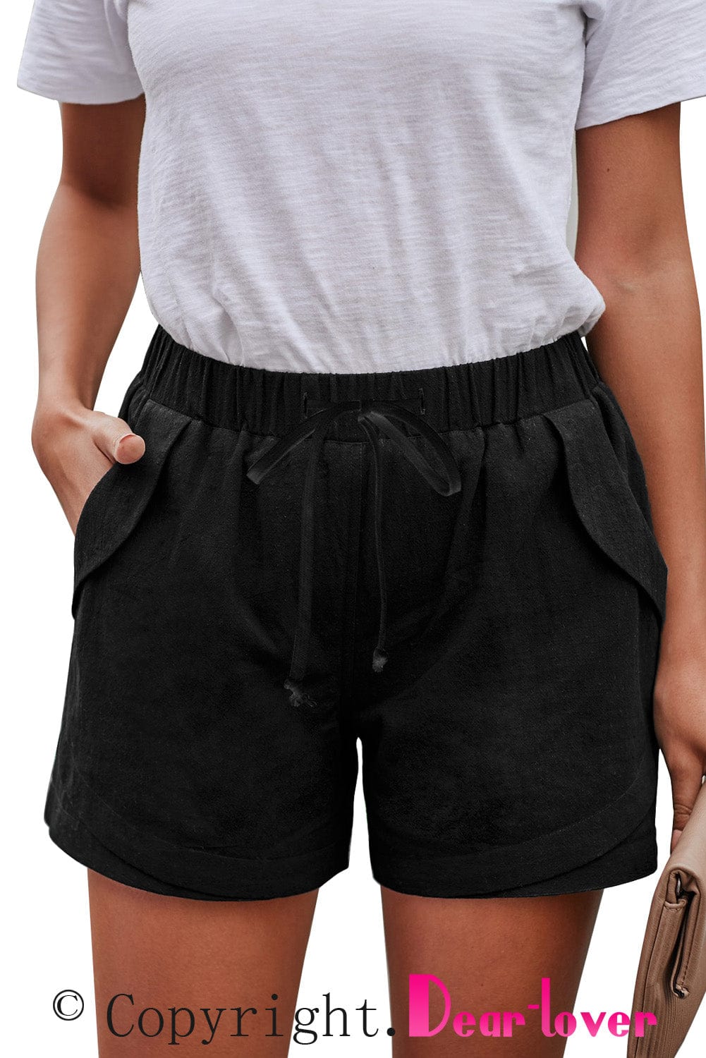Black Linen Drawstring Shorts from MsDressly