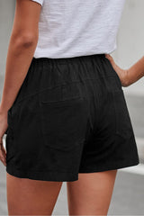 Black Linen Drawstring Shorts from MsDressly