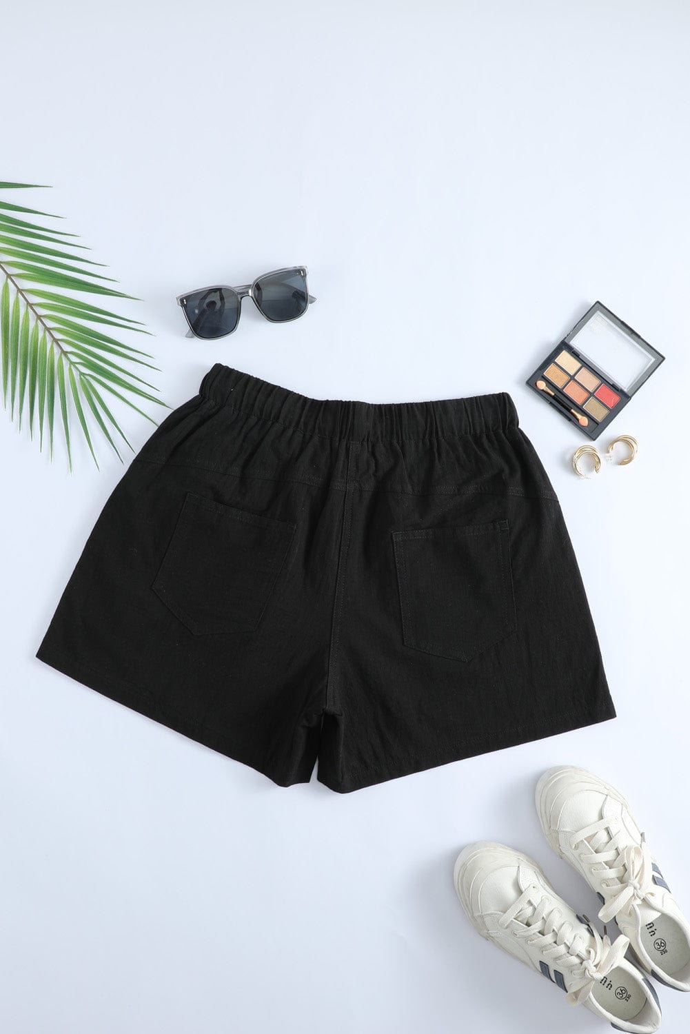 Black Linen Drawstring Shorts from MsDressly