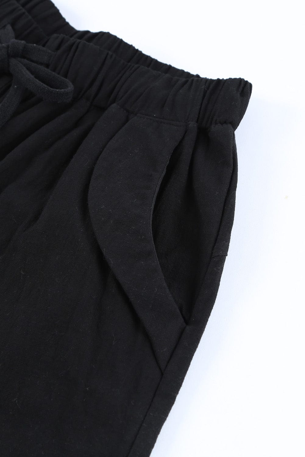 Black Linen Drawstring Shorts from MsDressly