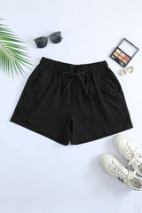 Black Linen Drawstring Shorts from MsDressly