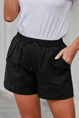 Black Linen Drawstring Shorts from MsDressly