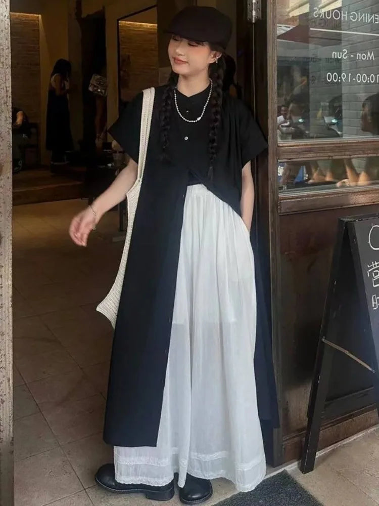 Black Oversized Kimono Shirt Dress – Gothic Casual Summer Style From Kawaii Stop