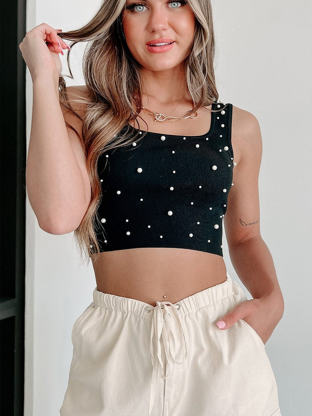 Black Pearl Embellished Tank Top From MsDressly