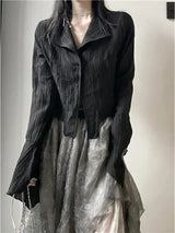 Black Pleated Gothic Harajuku Blouse – Button-Up Long Sleeve From Kawaii Stop