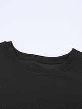 Black Ribbed Casual Lounge Set with Loose Fit Top and Drawstring Pants from MsDressly