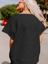Black Ribbed Casual Lounge Set with Loose Fit Top and Drawstring Pants from MsDressly