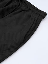 Black Ribbed Casual Lounge Set with Loose Fit Top and Drawstring Pants from MsDressly