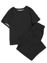 Black Ribbed Casual Lounge Set with Loose Fit Top and Drawstring Pants from MsDressly