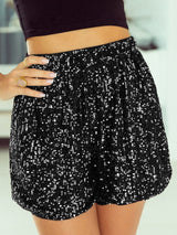 Black Sequin High-Waisted Casual Shorts with Straight Leg from MsDressly