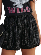 Black Sequin High-Waisted Casual Shorts with Straight Leg from MsDressly