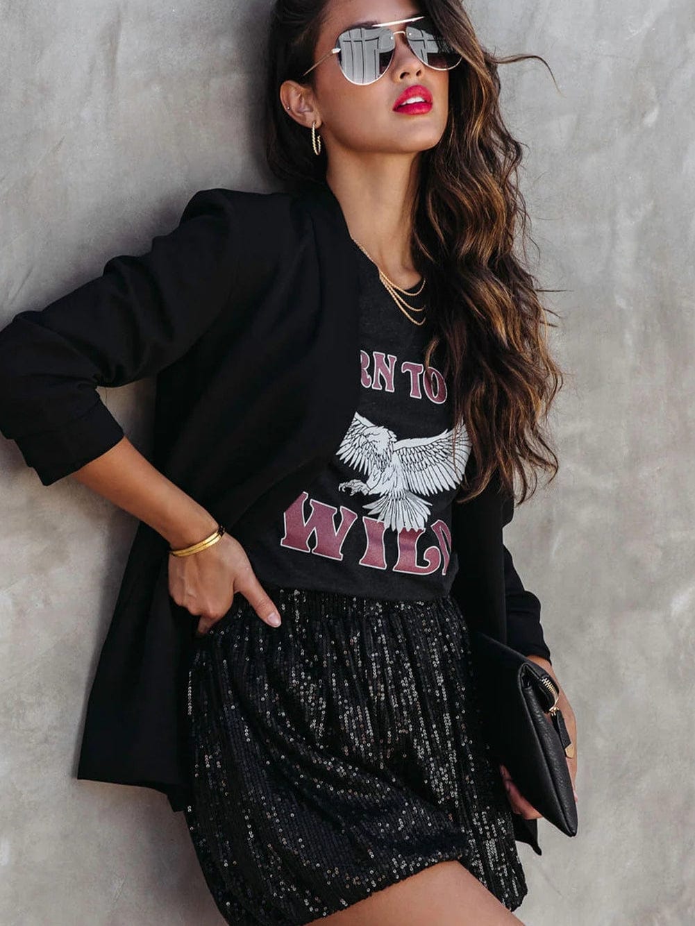Black Sequin High-Waisted Casual Shorts with Straight Leg from MsDressly